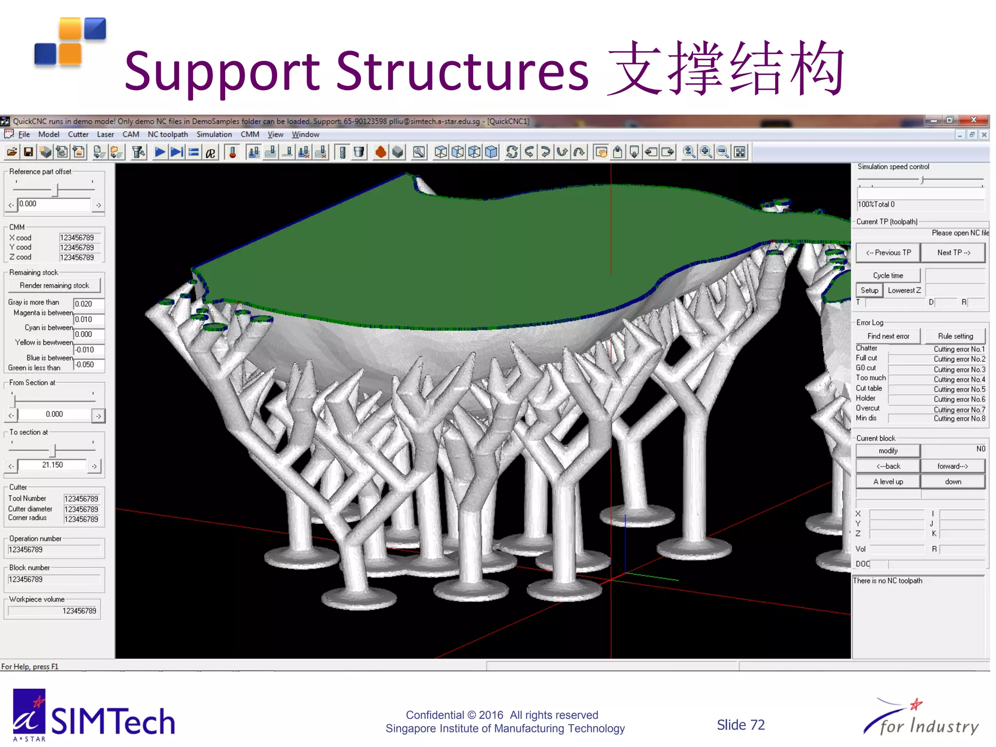 Confidential © 2016 All rights reserved
Singapore Institute of Manufacturing Technology Slide 72
Support Structures 支撑结构
 
