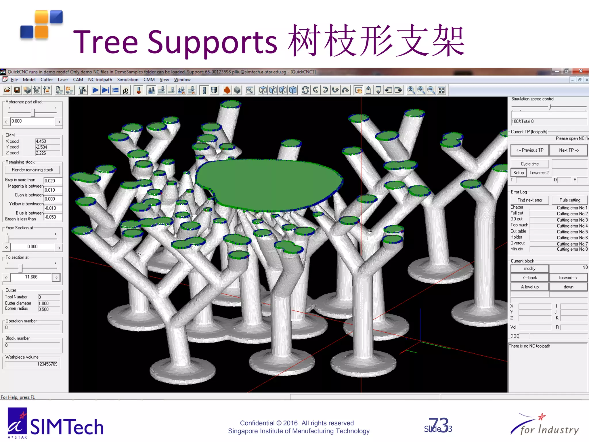 Confidential © 2016 All rights reserved
Singapore Institute of Manufacturing Technology Slide 73
Tree Supports 树枝形支架
73
 