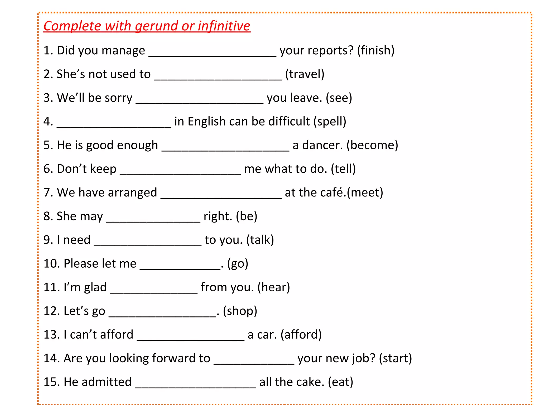Complete Infinitive 5 a y b infinitive vs gerund | PPT