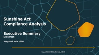 z
Copyright WorldDataOnline LLC 2016
Sunshine Act
Compliance Analysis
Executive Summary
Slide Deck
Prepared July 2016
 