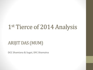 1st Tierce of 2014 Analysis
ARIJIT DAS (MUM)
DCC Shamiana & Sugoi, DFC Shamaina
 
