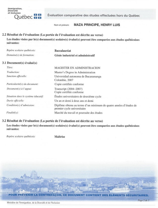 Evaluation Comparative Des Etudes Hors Quebec Henry Maza