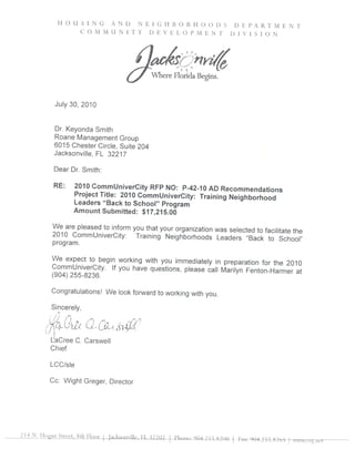 2010 CU Award Letter Roane Managment 7-30-10