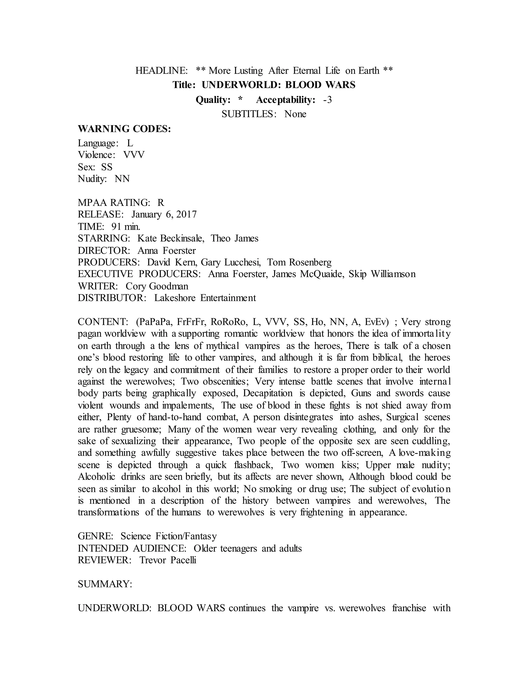 Underworld Blood Wars | PDF