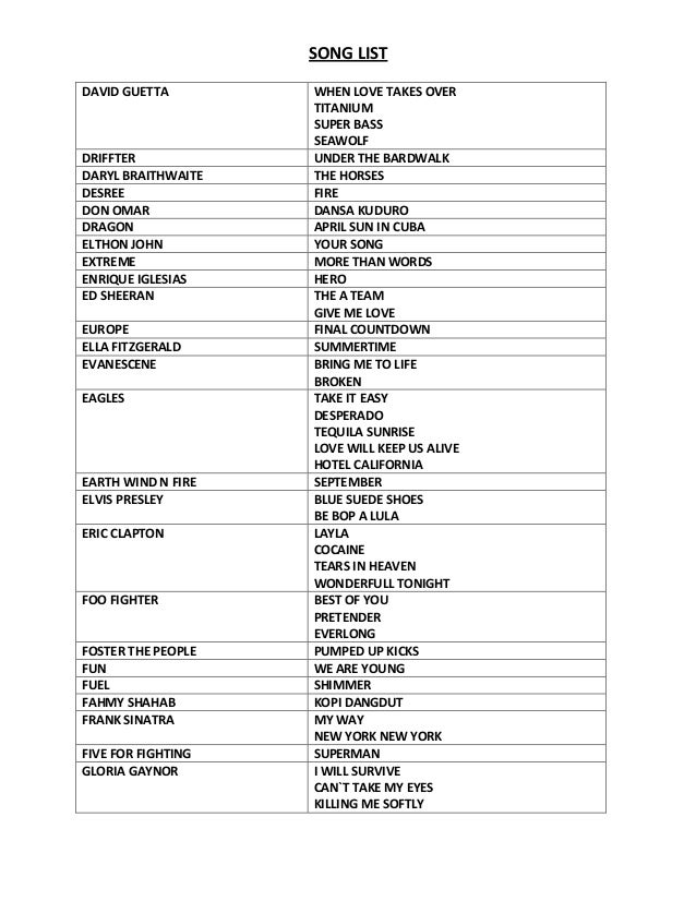 songs list song list