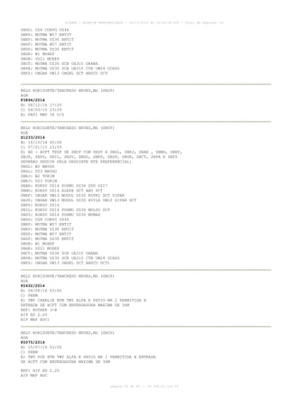 AISWEB - BOLETIM PERSONALIZADO - 28/12/2014 às 14:55:54 UTC - Total de Páginas: 64
página 56 de 64 :: IP 189.62.162.43
SBGO: UZ8 CORVO UZ46
SBKP: MOTMA W57 ENTIT
SBKP: MOTMA UZ30 ENTIT
SBSP: MOTMA W57 ENTIT
SBSP: MOTMA UZ30 ENTIT
SBGR: W1 MOXEP
SBGR: UZ21 MOXEP
SBCT: MOTMA UZ30 SCB UA310 ORANA
SBPA: MOTMA UZ30 SCB UA310 CTB UW24 OCASO
SBFZ: OBGAR UW13 OBGEL DCT ABUCU DCT
BELO HORIZONTE/TANCREDO NEVES,MG (SBCF)
AGA
F3896/2014
B) 08/12/14 17:25
C) 04/03/15 23:59
E) PAPI RWY 34 U/S
BELO HORIZONTE/TANCREDO NEVES,MG (SBCF)
AGA
Z1233/2014
B) 16/10/14 00:00
C) 07/01/15 23:59
E) AD - ACFT TKOF DE SBCF COM DEST A SBGL, SBRJ, SBAR , SBMO, SBRF,
SBJP, SBPS, SBIL, SBSV, SBGO, SBKP, SBSP, SBGR, SBCT, SBPA E SBFZ
DEVERAO SEGUIR PELA SEGUINTE RTE PREFERENCIAL:
SBGL: W2 MAVGU
SBGL: UZ3 MAVGU
SBRJ: W2 TOKIM
SBRJ: UZ3 TOKIM
SBAR: KOKSU UZ16 POSMU UZ36 SVD UZ17
SBMO: KOKSU UZ14 ELEFA DCT ARU DCT
SBRF: OBGAR UW13 MUDOL UZ30 KOVRI DCT ZIPAR
SBJP: OBGAR UW13 MUDOL UZ30 AVILA UW10 ZIPAR DCT
SBPS: KOKSU UZ16
SBIL: KOKSU UZ16 POSMU UZ36 MULSO DCT
SBSV: KOKSU UZ16 POSMU UZ36 MUMAS
SBGO: UZ8 CORVO UZ46
SBKP: MOTMA W57 ENTIT
SBKP: MOTMA UZ30 ENTIT
SBSP: MOTMA W57 ENTIT
SBSP: MOTMA UZ30 ENTIT
SBGR: W1 MOXEP
SBGR: UZ21 MOXEP
SBCT: MOTMA UZ30 SCB UA310 ORANA
SBPA: MOTMA UZ30 SCB UA310 CTB UW24 OCASO
SBFZ: OBGAR UW13 OBGEL DCT ABUCU DCT)
BELO HORIZONTE/TANCREDO NEVES,MG (SBCF)
AGA
F2432/2014
B) 04/08/14 03:00
C) PERM
E) TWY CHARLIE BTN TWY ALFA E PATIO NR 2 PERMITIDA A
ENTRADA DE ACFT COM ENVERGADURA MAXIMA DE 36M
REF: ROTAER 3-B
AIP AD 2.20
AIP MAP ADC)
BELO HORIZONTE/TANCREDO NEVES,MG (SBCF)
AGA
F2075/2014
B) 15/07/14 03:00
C) PERM
E) TWY FOX BTN TWY ALFA E PATIO NR 1 PERMITIDA A ENTRADA
DE ACFT COM ENVERGADURA MAXIMA DE 36M
REF: AIP AD 2.20
AIP MAP ADC
 