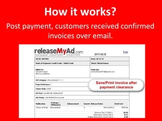 How it works?
Post payment, customers received confirmed
invoices over email.
 