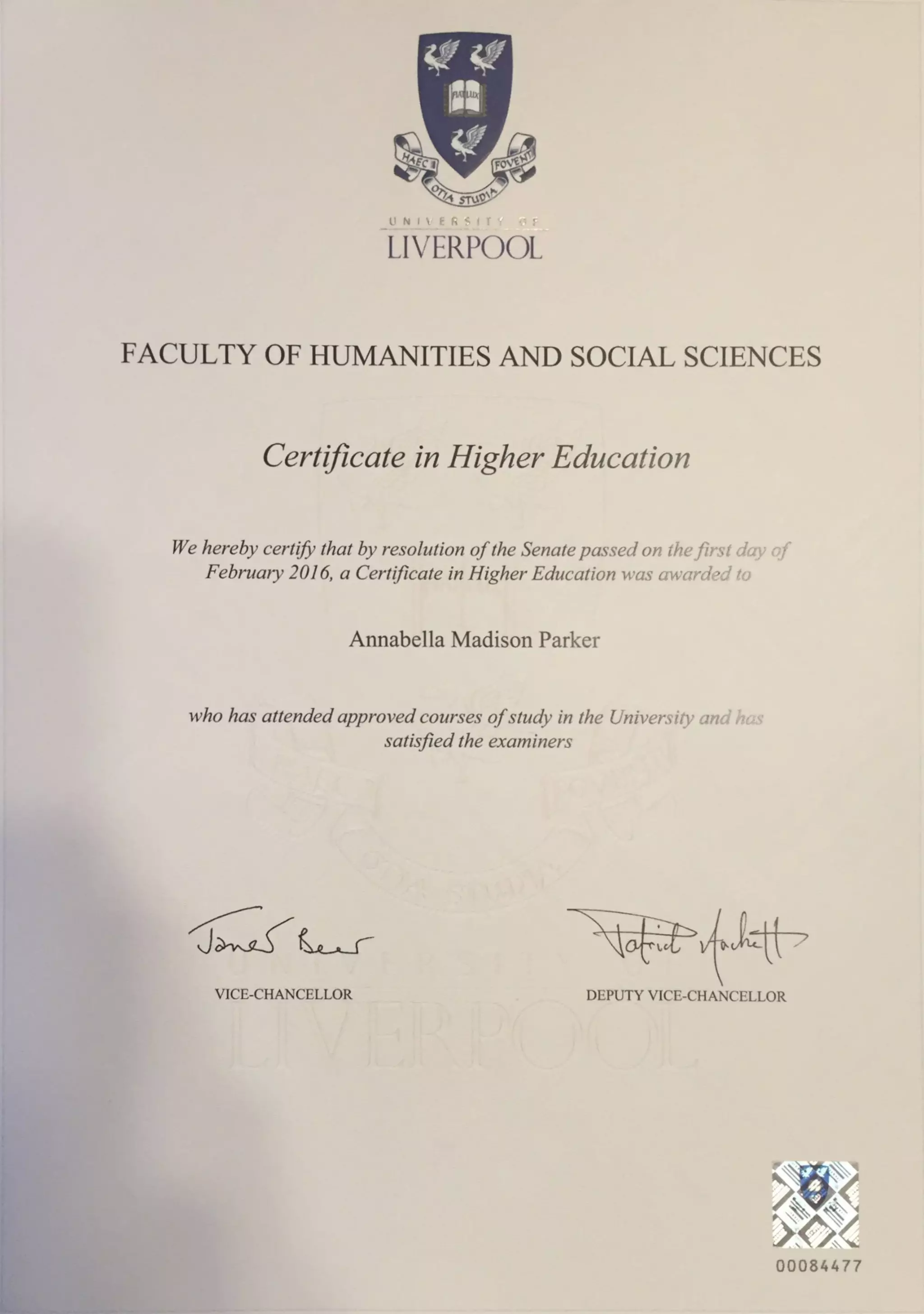 Uni of Liverpool Certificate | PDF