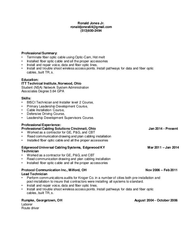 cable technician resume cover letter cable installation job