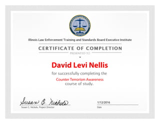 David Levi Nellis
1/12/2016
Counter Terrorism Awareness
 