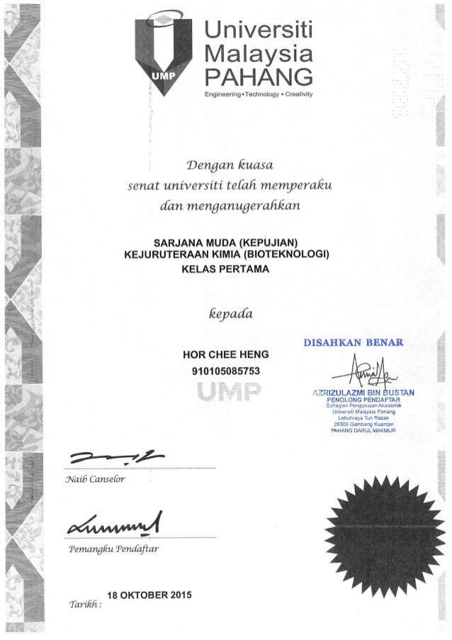 Degree Cert Hor Chee Heng Ump