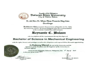 Reynante Bulaon Diploma