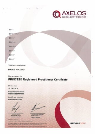 PRINCE2 Registered Practitioner Certificate