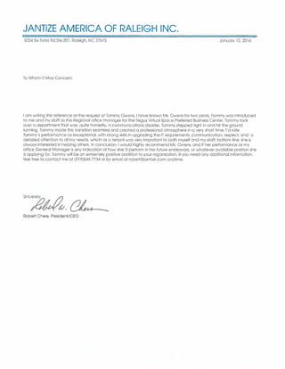 Letter of Recommendation Regus Group Client Janitize America of Raleigh, Inc.