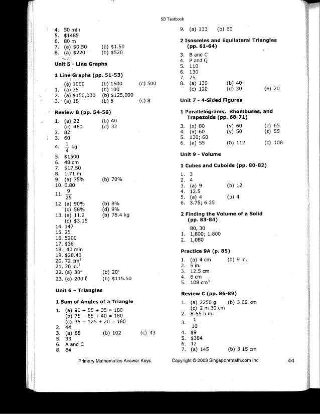 Singapore Math 5b Answer Keys