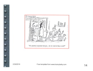 , j
b
~
fl!4JJ
Hit's another corporale lawyer... do we wanl to buy a soul?"
2/29/2016 Free template from www.brainybetty.com
14
 