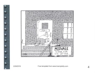 2/29/2016
~•.....! . . .
i .
[ pui~ J
~~~~--
HIDVALSC.HOOL FOP"
l l-iE GlF rED
~i-
Free template from www.brainybetty.com
4
 