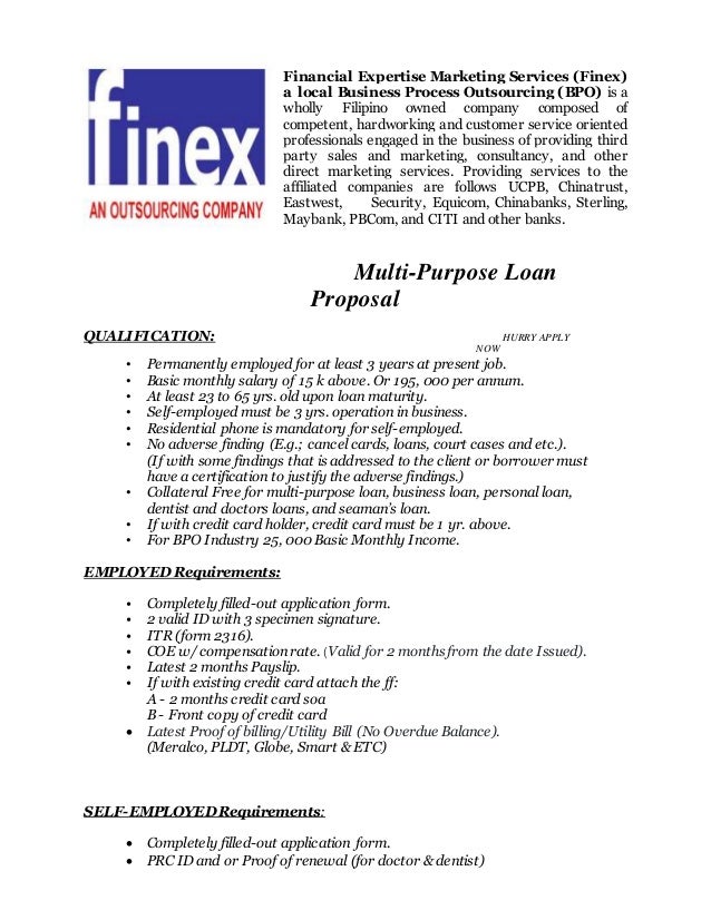 multi purpose loan proposal finex