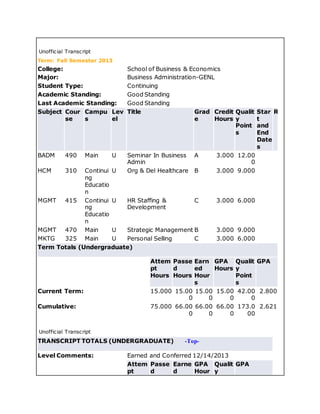 Transcript | DOCX | Undergraduate Education | College Education