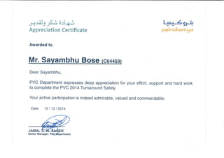 Appreciation Certificate for 2014 PVC TA
