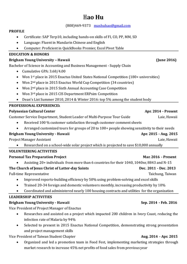 Resume Hao Hu | PDF