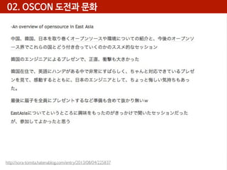 02. OSCON 도전과 문화

http://sora-tomita.hatenablog.com/entry/2013/08/04/225837

 