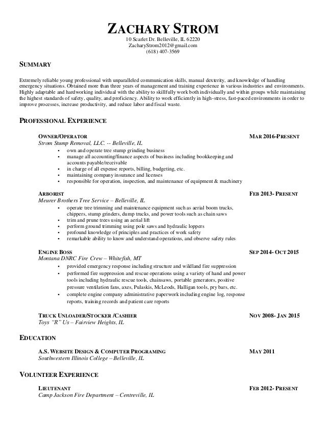 boss tree service springfield il zachary strom candidate resume boss tree service springfield il zachary strom candidate resume