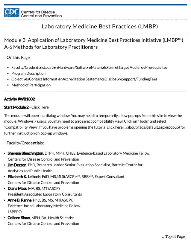 Laboratory Medicine Best Practices (LMBP)