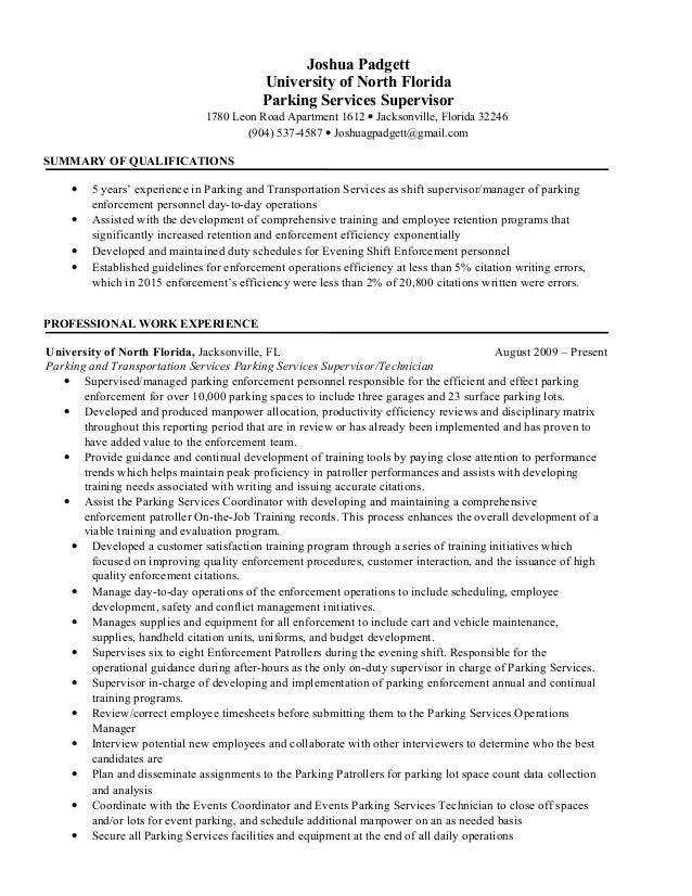 ParkingSupervisorManager Resume_Josh Padgett