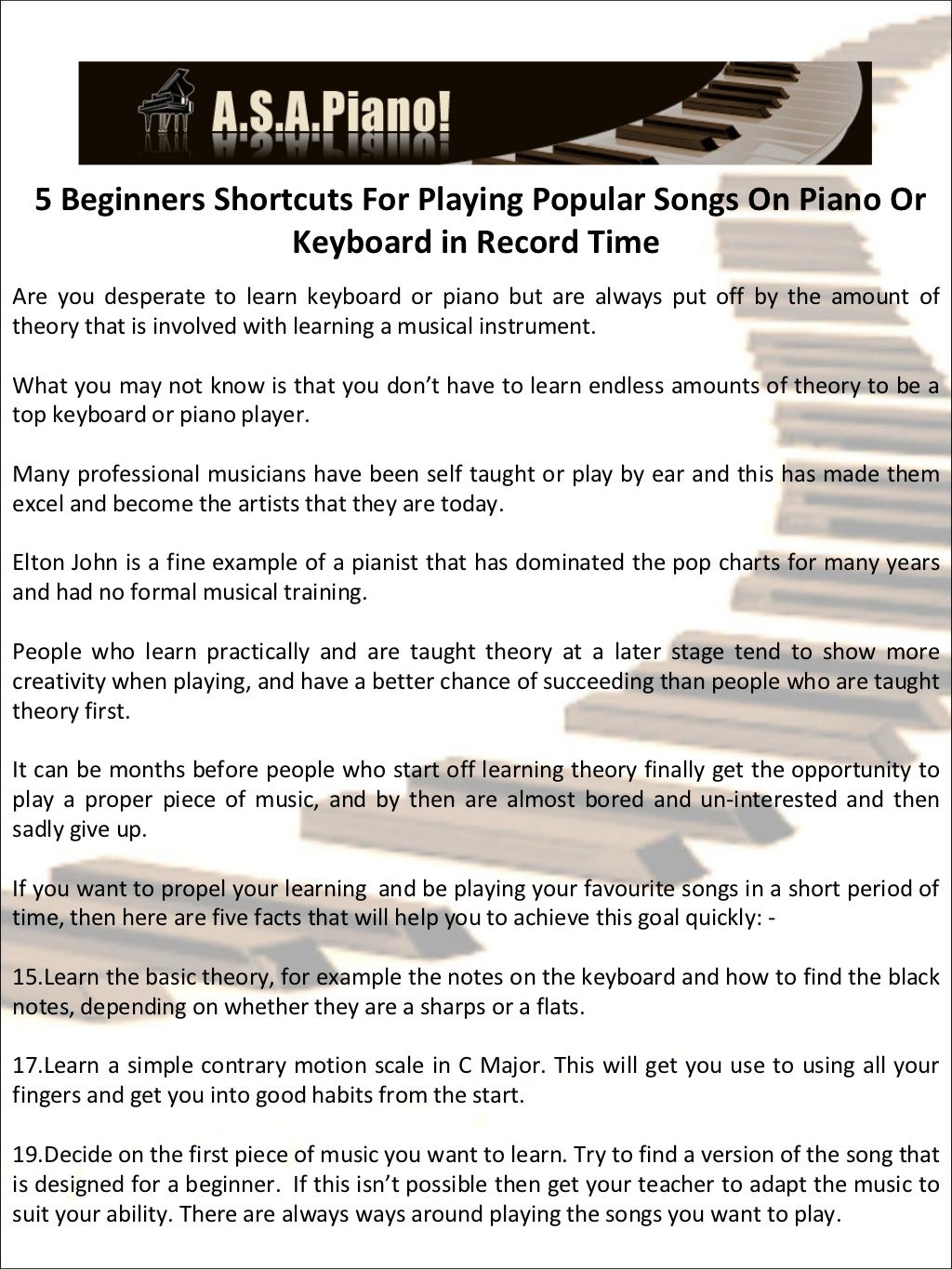 5 beginners shortcuts for playing popular songs on piano or keyboard in record time