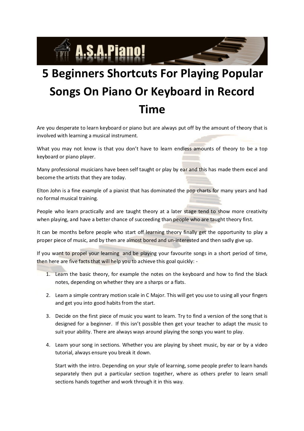 5 beginners shortcuts for playing popular songs on piano or keyboard in record time