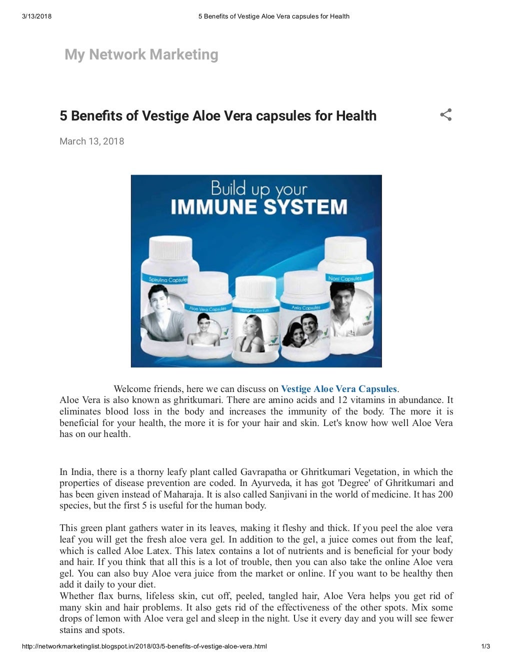 5 benefits of vestige aloe vera capsules for health