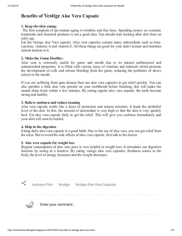 5 Benefits Of Vestige Aloe Vera Capsules For Health