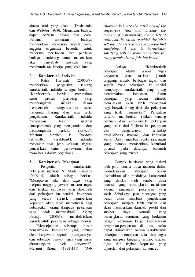 Pengaruh Budaya Organisasi Karakteristik Individu Karakteristik Pek