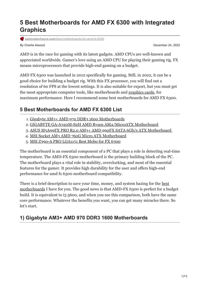 5 Best Motherboards for AMD FX 6300 with Integrated Graphics PDF