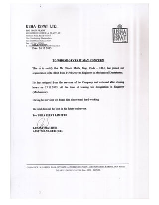 Experience & education qualification certificates.