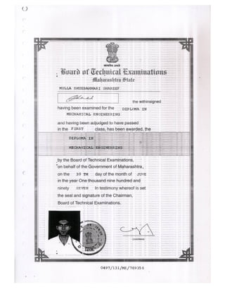 Experience & education qualification certificates.