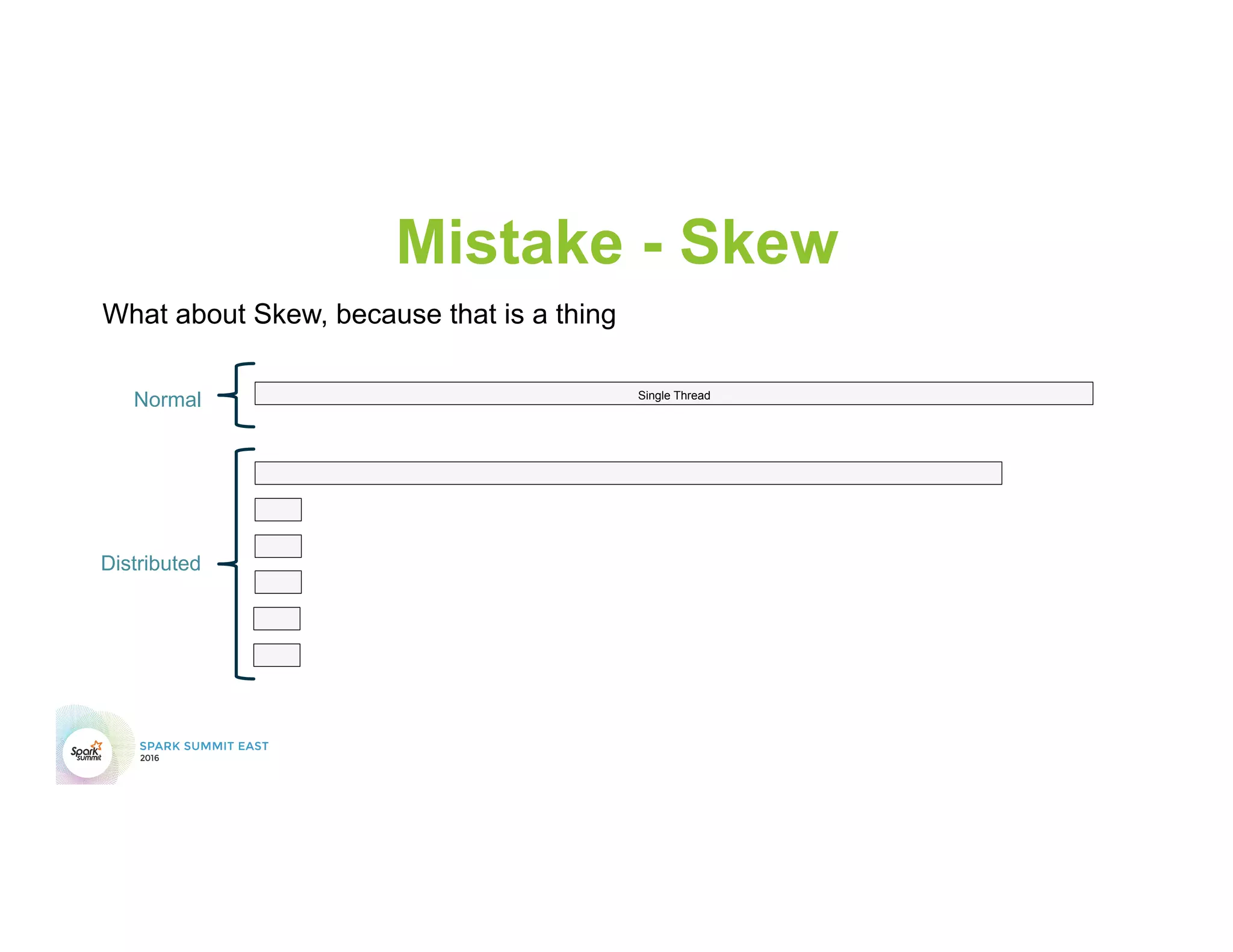 Mistake - Skew
Single Thread
Normal
Distributed
What about Skew, because that is a thing
 