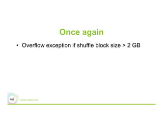 Once again
•  Overflow exception if shuffle block size > 2 GB
 