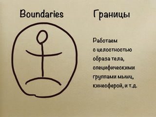 Boundaries   Границы

             Работаем
             с целостностью
             образа тела,
             специфическ...