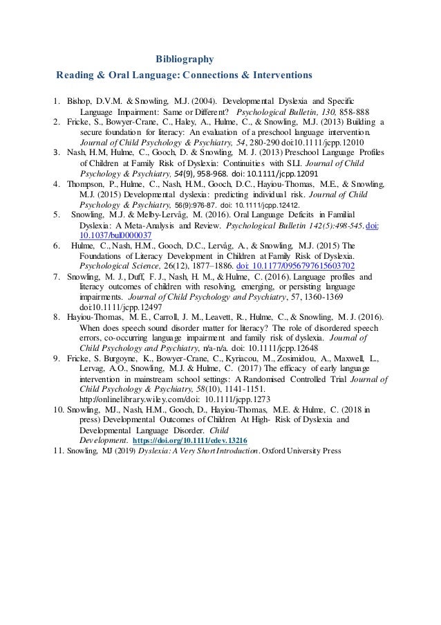 Bibliography Oral Language The foundation of reading & reading int…