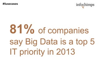 #5usecases




    81% of companies
    say Big Data is a top 5
    IT priority in 2013
 