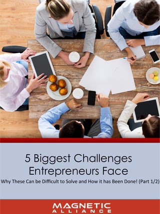 5 Biggest Challenges
Entrepreneurs Face
Why	These	Can	be	Diﬃcult	to	Solve	and	How	it	has	Been	Done!	(Part	1/2)	
 