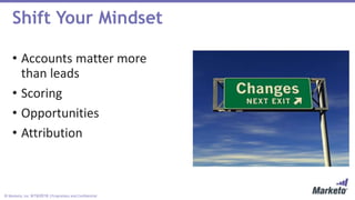 © Marketo, Inc. 9/19/2018 | Proprietary and Confidential
Shift Your Mindset
• Accounts matter more
than leads
• Scoring
• Opportunities
• Attribution
 