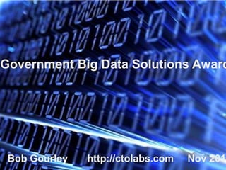 Government Big Data Solutions Award




 Bob Gourley
 CTOlabs.com   http://ctolabs.com   Nov 2011
 