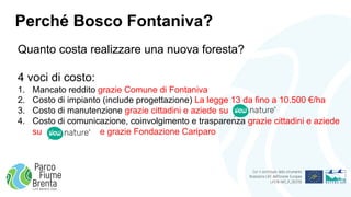 Perché Bosco Fontaniva?
Quanto costa realizzare una nuova foresta?
4 voci di costo:
1. Mancato reddito grazie Comune di Fo...