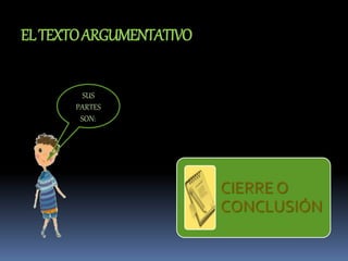 ELTEXTOARGUMENTATIVO
SUS
PARTES
SON:
CIERRE O
CONCLUSIÓN
 