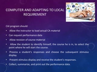 COMPUTERS IN EDUCATION - UNIT 5 - TOOLS AND PACKAGES USED FOR CAI - B ...