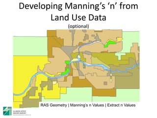 Developing Manning’s ‘n’ from
Land Use Data
(optional)
RAS Geometry | Manning’s n Values | Extract n Values
 