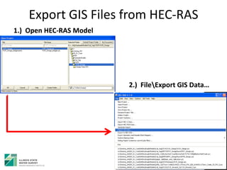 Export GIS Files from HEC-RAS
1.) Open HEC-RAS Model
2.) FileExport GIS Data…
 